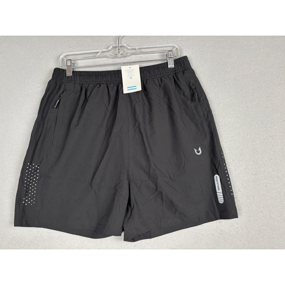 Northyard Shorts Mens Large Black Running Zip Pockets 8 Inseam Reflective Lined